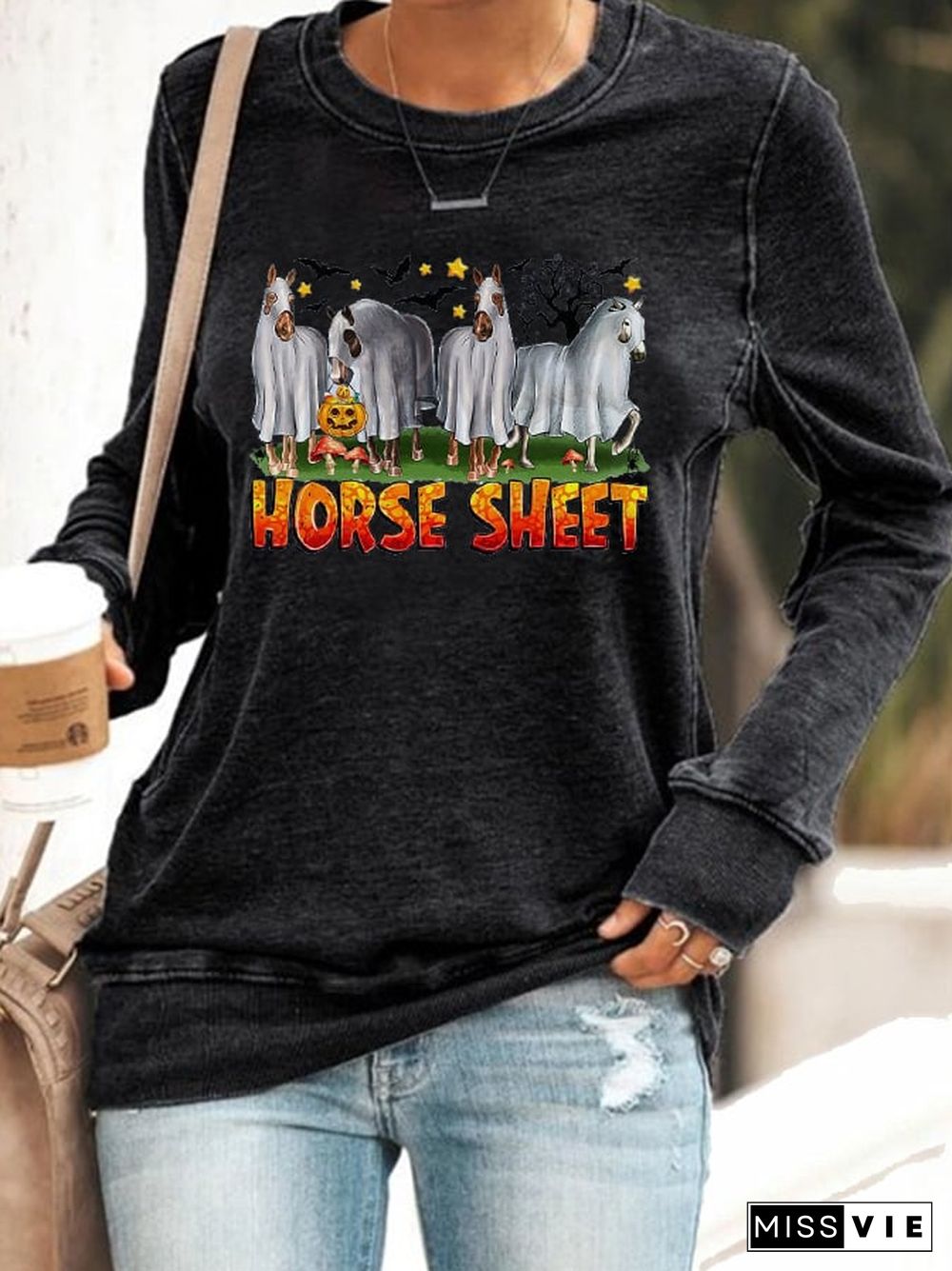 Women's Halloween Horse Sheet Printed Casual Sweatshirt