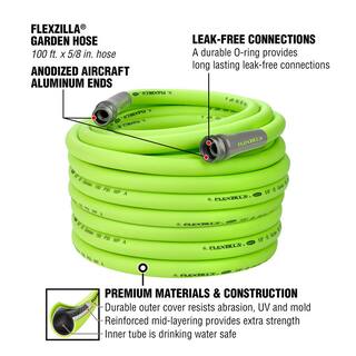 Flexzilla 58 in. x 100 ft. ZillaGreen Garden Hose with 34 in. GHT Fittings HFZG5100YW-E