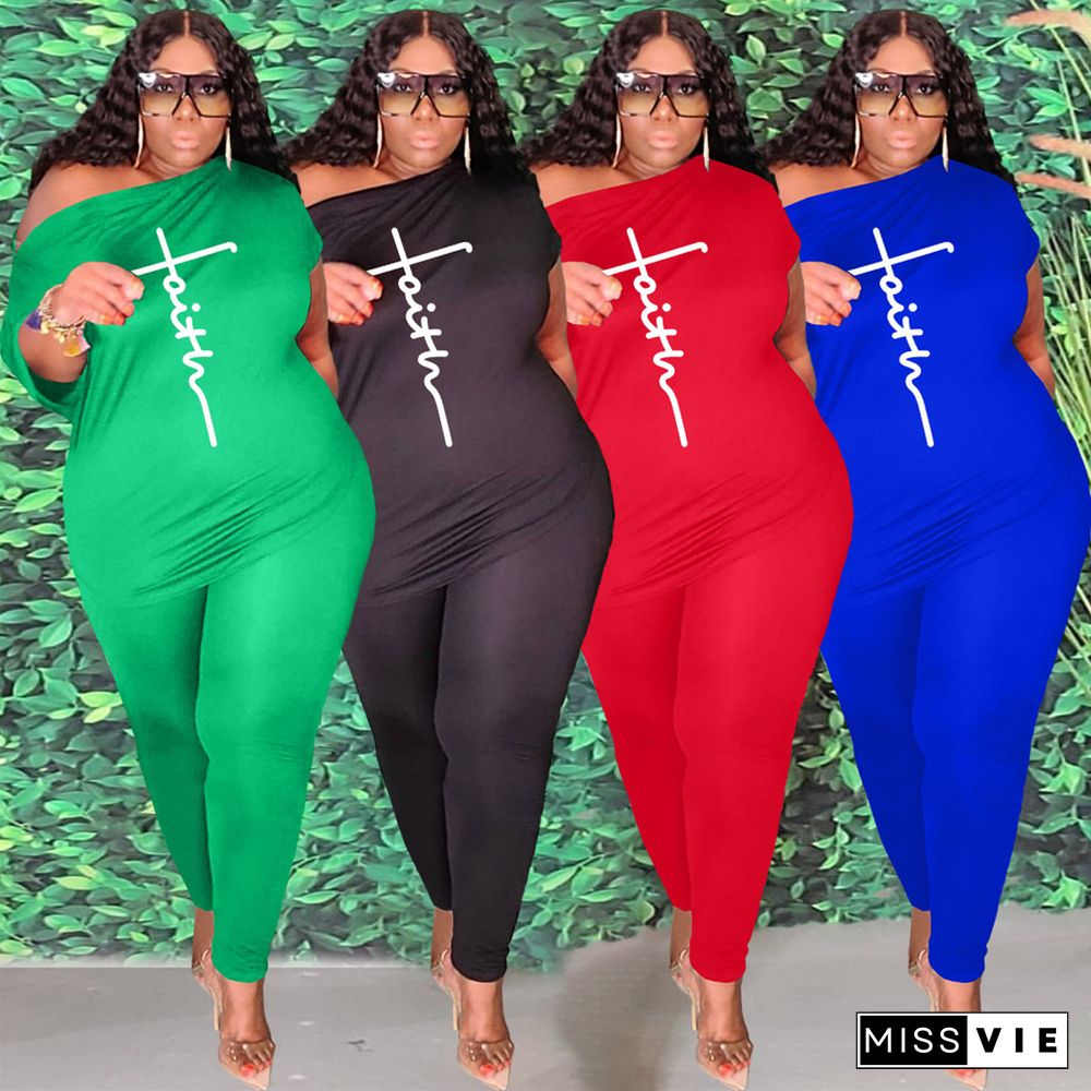 Plus Size Short Sleeve T Shirt Pencil Pants Set