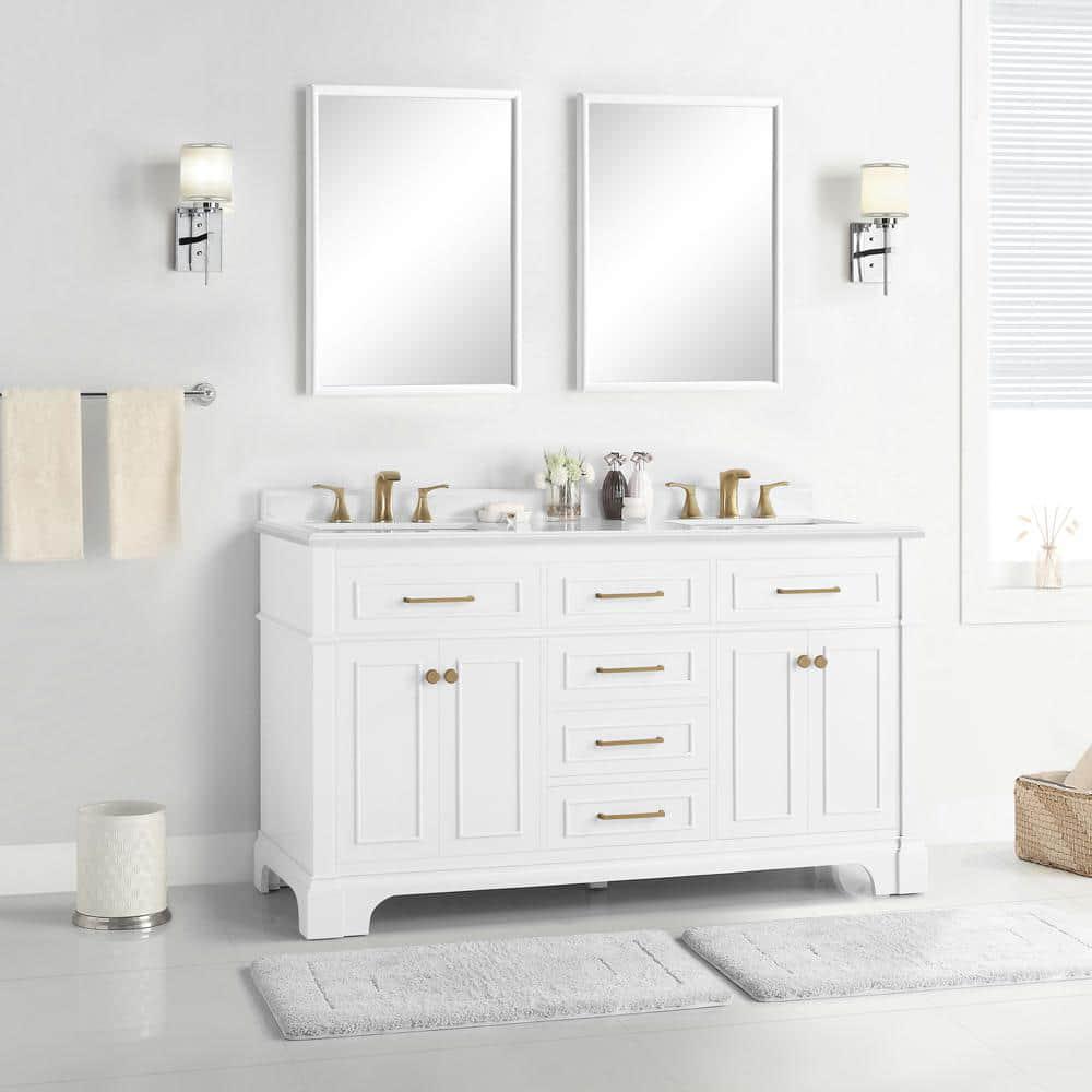 Home Decorators Collection Melpark 60 in W x 22 in D x 345 in H Bath Vanity in White with White Cultured Marble Top