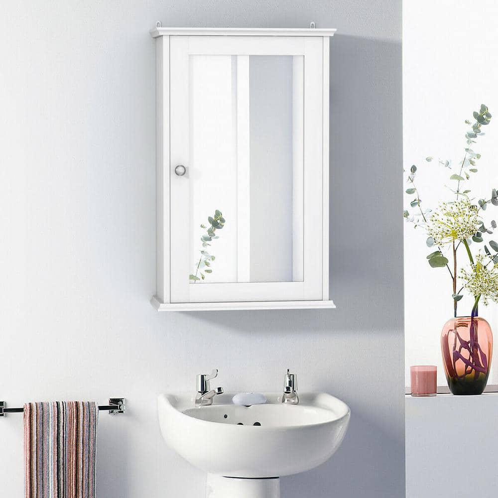 CASAINC 135 in W Surface Wall Mount Bathroom Wall Cabinet with Single Mirror Door in White