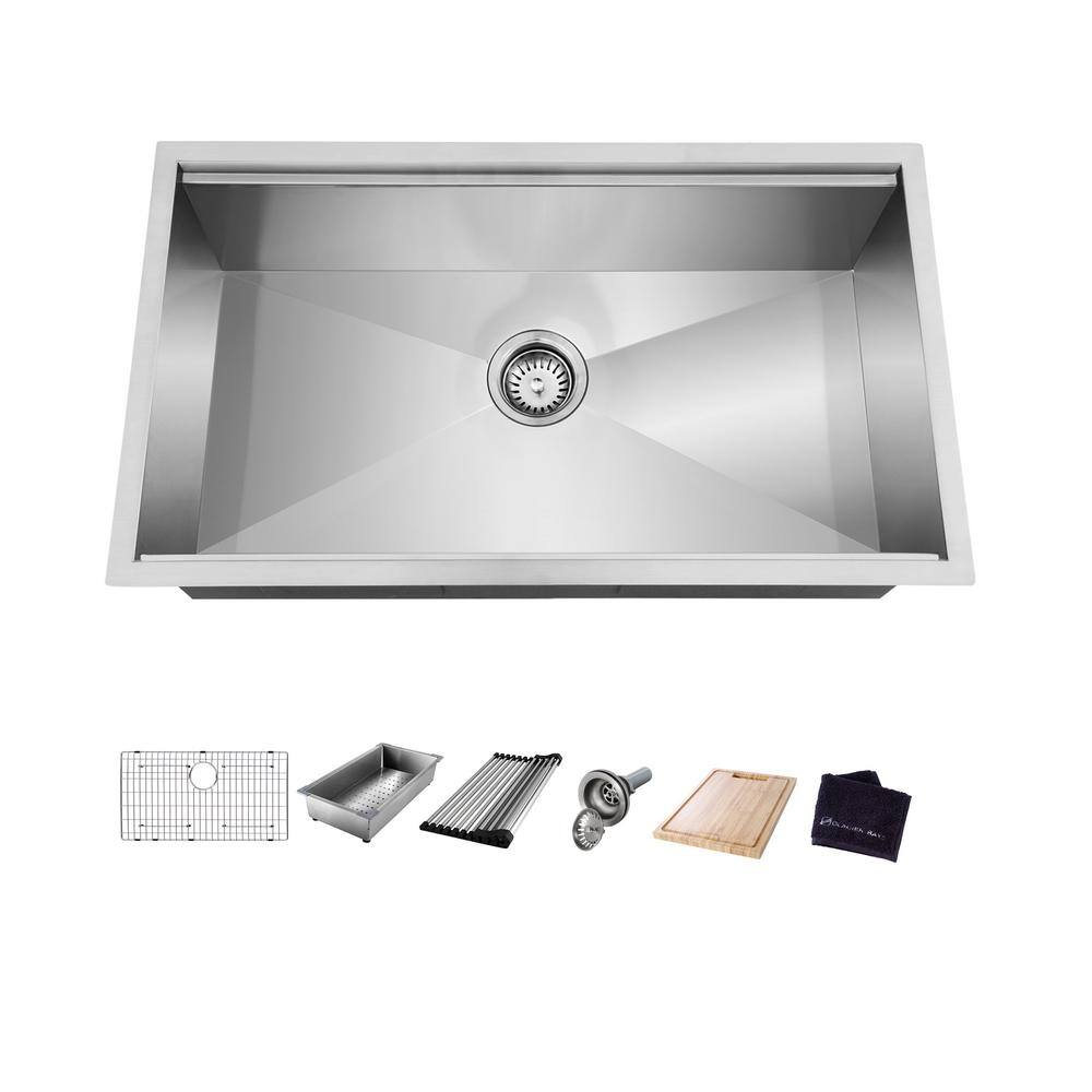 Glacier Bay Zero Radius Undermount 18G Stainless Steel 30 in. Single Bowl Workstation Kitchen Sink with Accessories 4304F