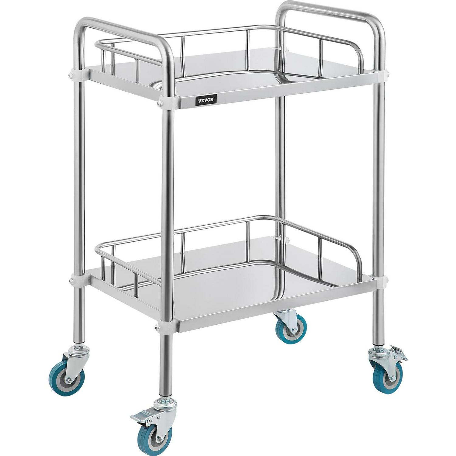 VEVORbrand 2-Shelf Lab Cart with Wheelsi 1/4 Stainless Steel Rolling Carti 1/4 Medical Dental Lab Carti 1/4 2 Lockable Wheels for Fixing