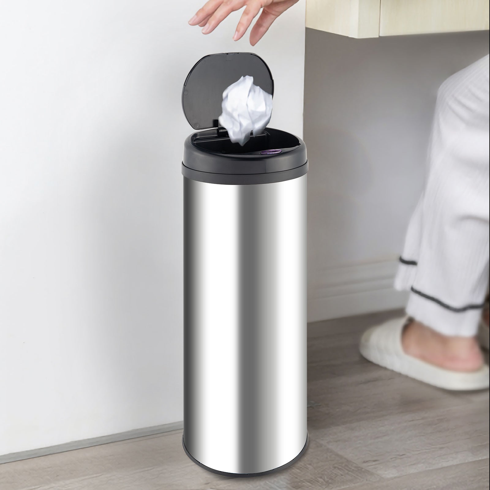 Luckinbaby 47L Automatic Trash Can， Cylindrical Smart Induction Rubbish Bin