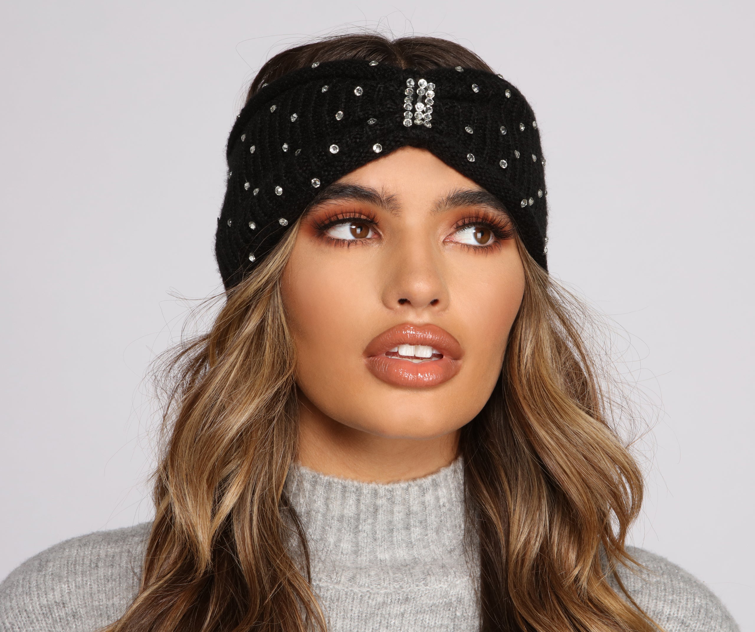 Rhinestone Bow Front Knit Headband