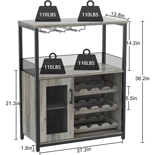 Wine Bar Rack Cabinet with Detachable Wine Rack， Bar Cabinet with Glass Holder