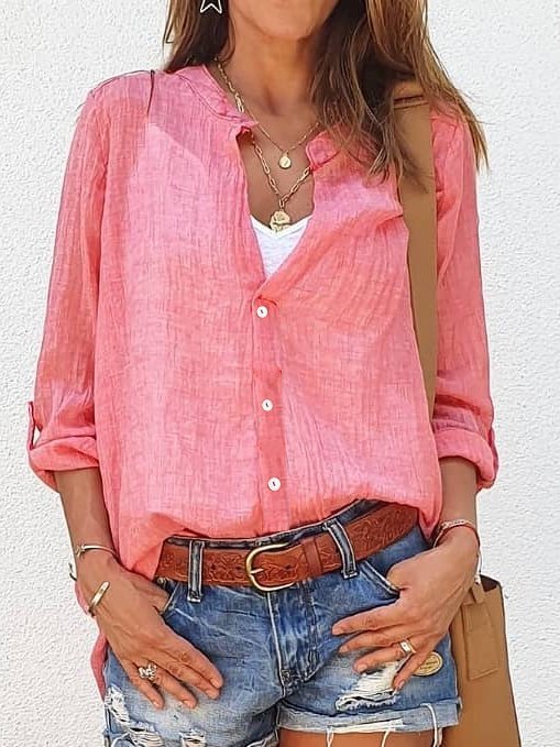 Shift Cotton Long Sleeve V Neck Top