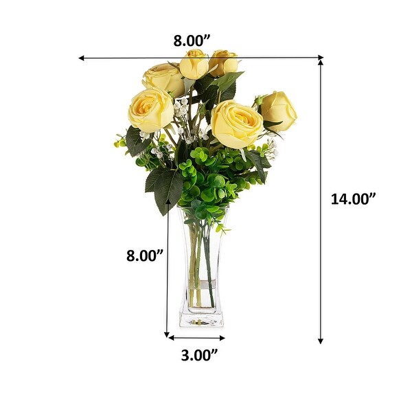 Mixed Artificial Rose Floral Arrangements in Vase Table Centerpieces for Dining Room Decoration