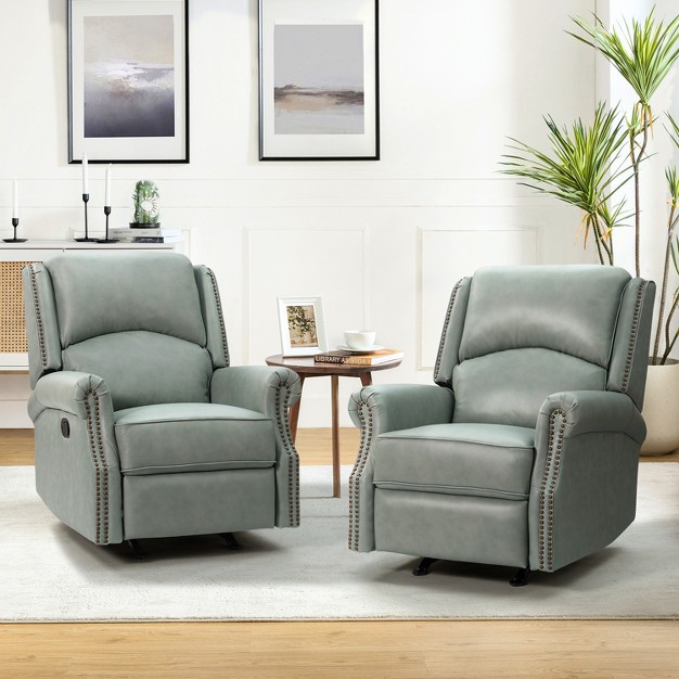 Set Of 2 Sergio 32 67 x27 x27 Wide Genuine Leather Manual Rocker Recliner Artful Living Design