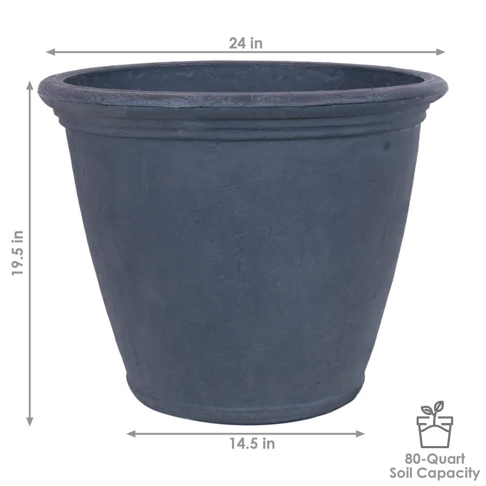 Sunnydaze Anjelica 24 in. Slate Outdoor Resin Flower Pot Planter Slate (4-Pack) - Dark Grey DG-758-4PK