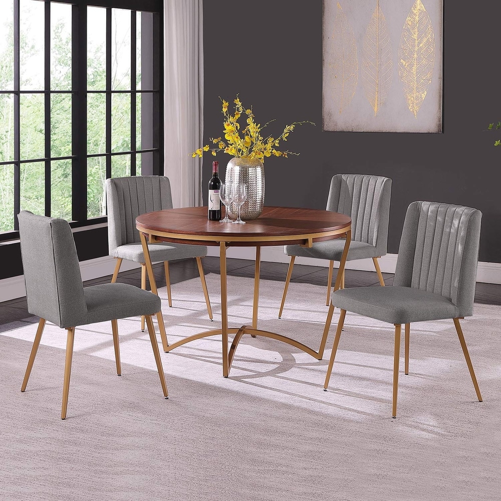 Morden Fort Modern 5 piece Dining Table Set with Classic Round Dining Table Velvet Dining Chair