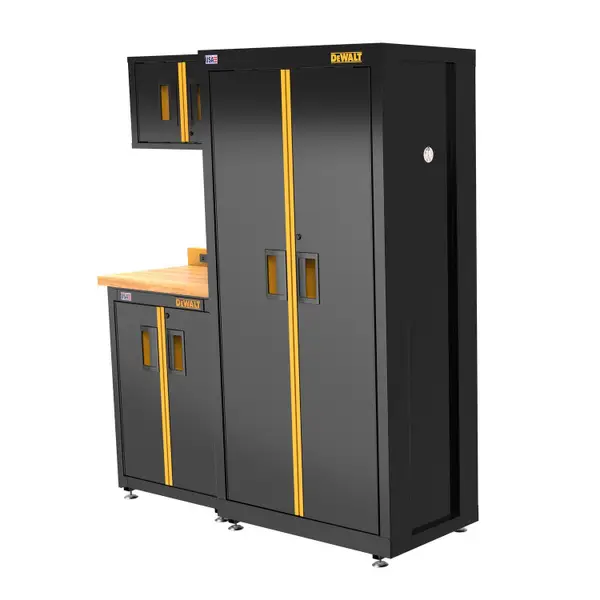 DEWALT 63 Wide， 4 Piece Welded Storage Suite with 2-Door Base Cabinet and Wood Top