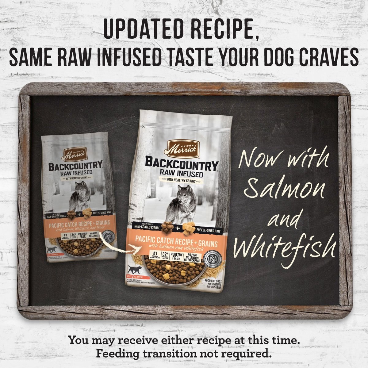 Merrick Backcountry Chicken-Free Raw Infused Pacific Catch Recipe + Grains with Salmon， Whitefish and Trout Freeze-Dried Dry Dog Food