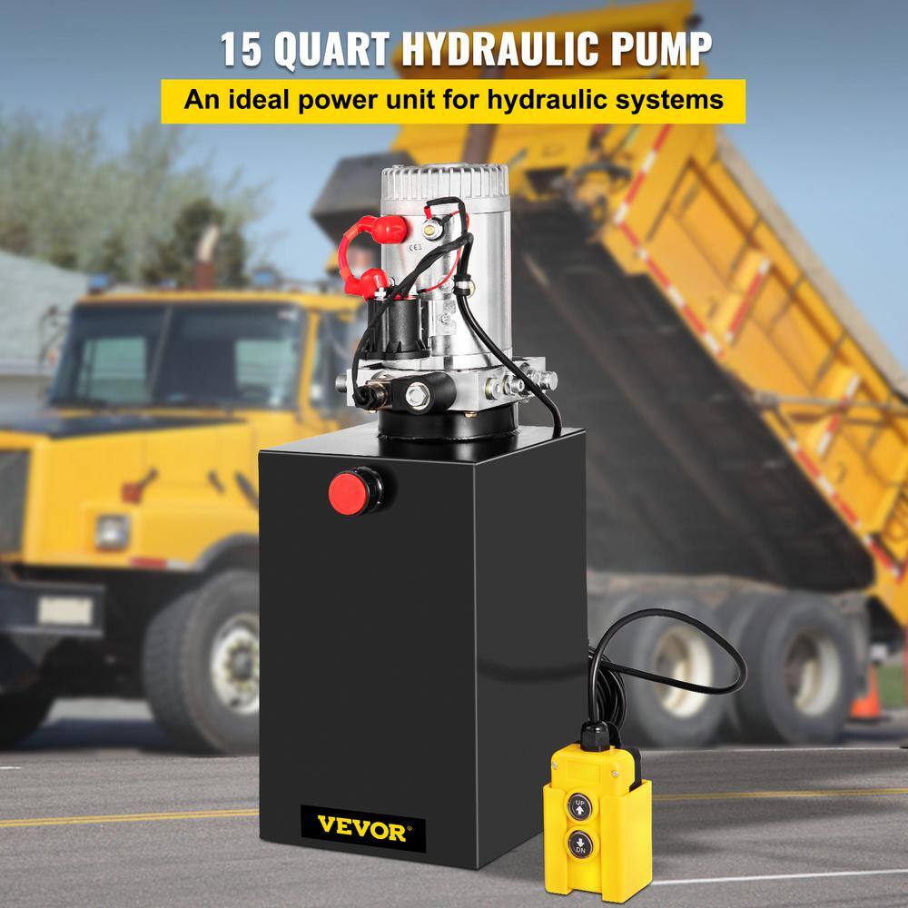 VEVOR Dump Trailer Hydraulic Pump 12-Volt DC Hydraulic Power Unit Single Acting 3.75 Gal. Steel for Truck Tailgate Lift CZYYB15LTXDZY0001V0