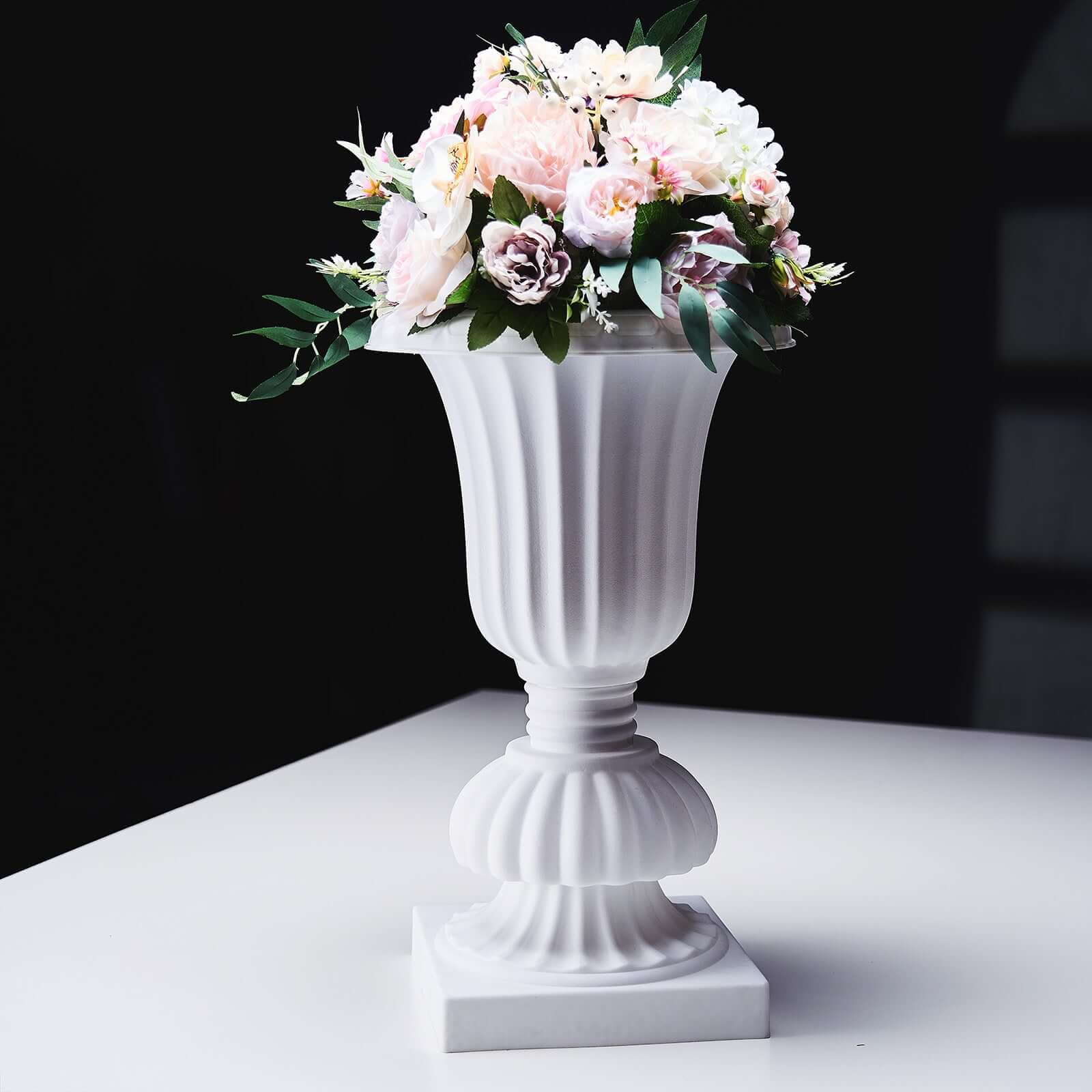 2 Pack White Urn Planter, Floral Pedestal Flower Pot Plant Stand - PVC 20