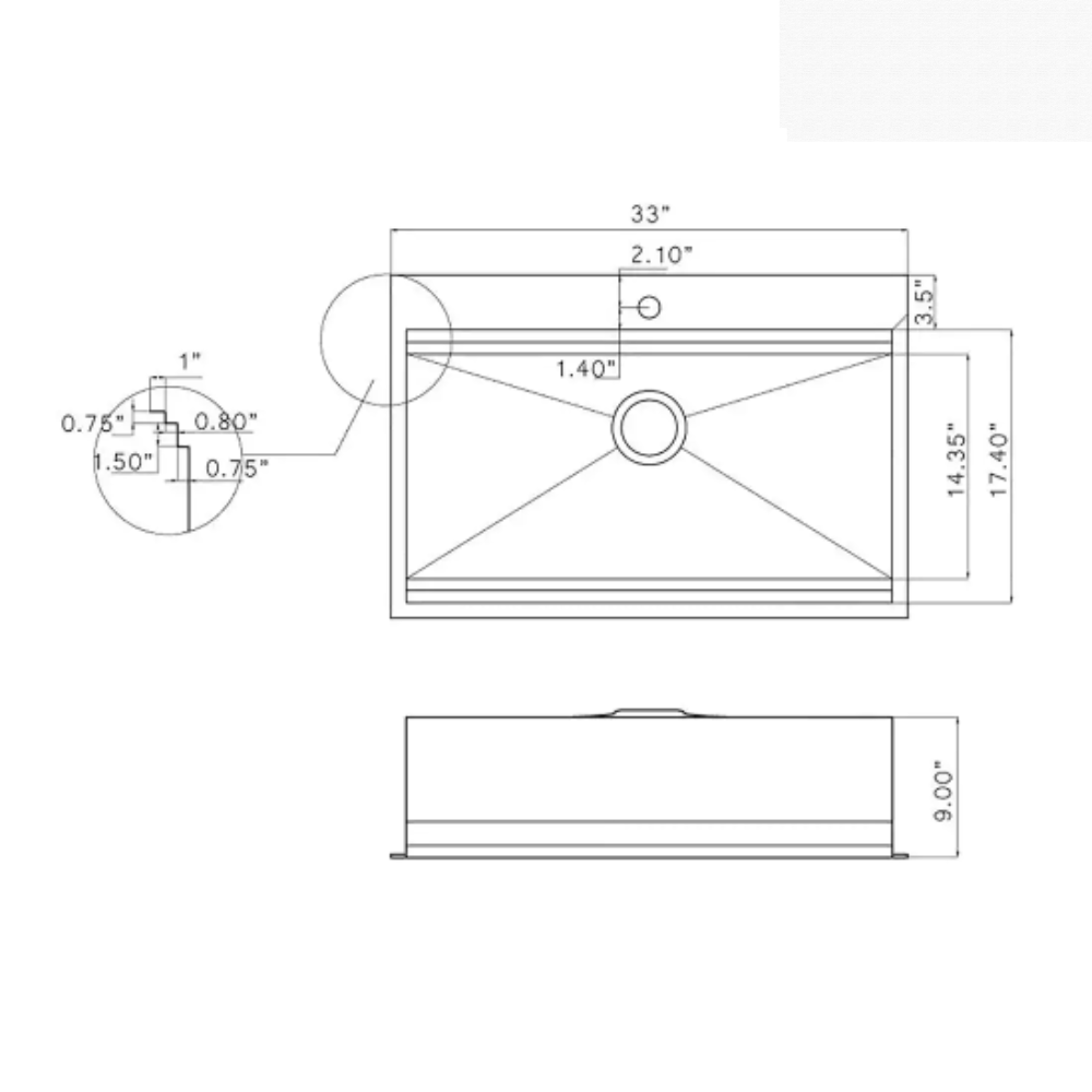 Akdy Handcrafted All-in-One Drop-In 33 in. x 22 in. x 9 in. Single Bowl Kitchen Sink in Stainless Steel with Accessories