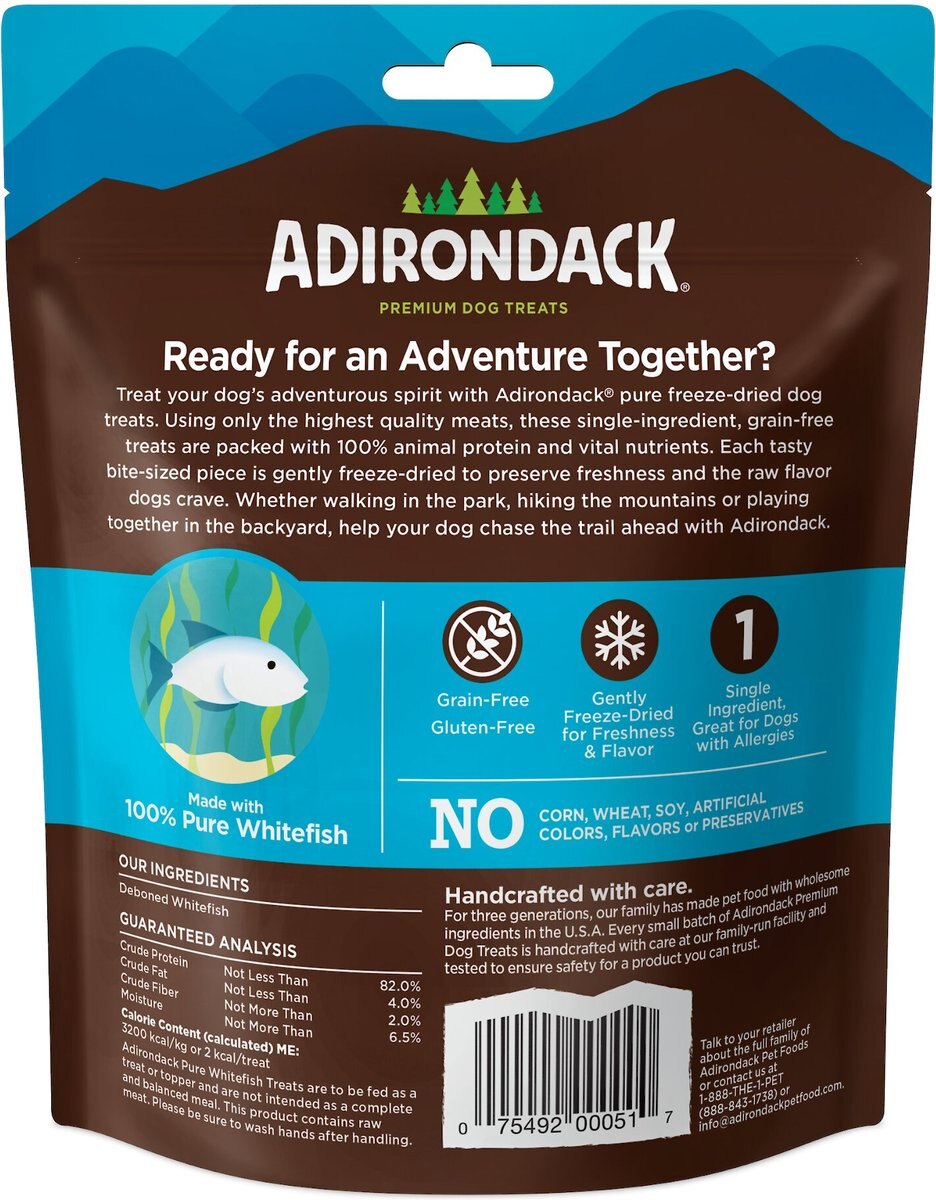 Adirondack Pure Whitefish Grain-Free Freeze-Dried Dog Treats， 1.1-oz