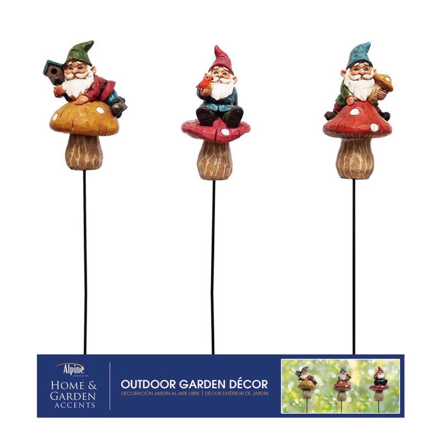 Alpine Assorted Polyresin 4 in. H Gnome Mushroom Outdoor Garden Stake