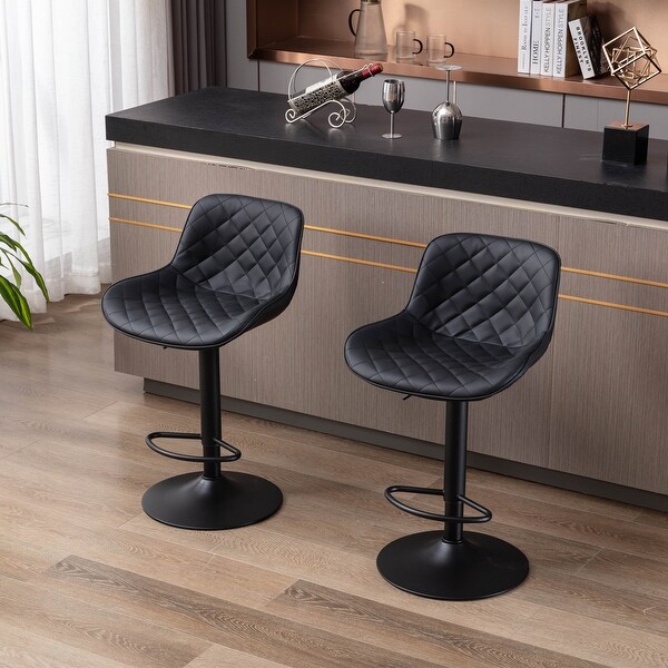 Modern Bar Stools Set of 2 Adjustable Mechanical Lifting PU and Black Leg Bar Stool， Chrome Footrest and Base Swivel Height