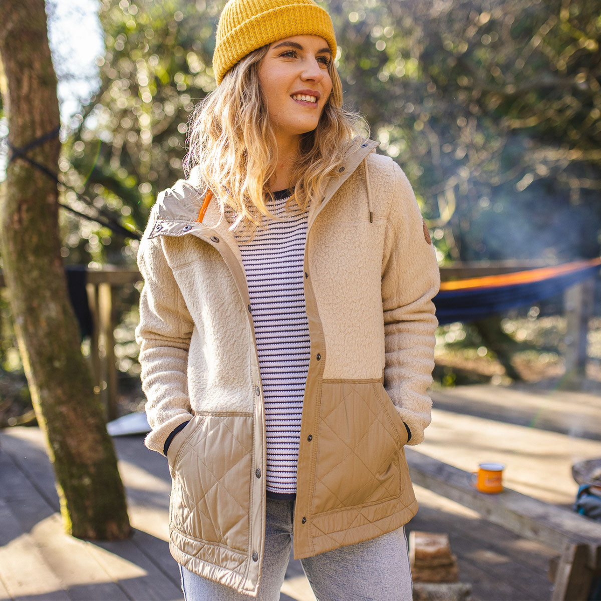 Dome Hooded Recycled Sherpa Jacket - Oatmeal