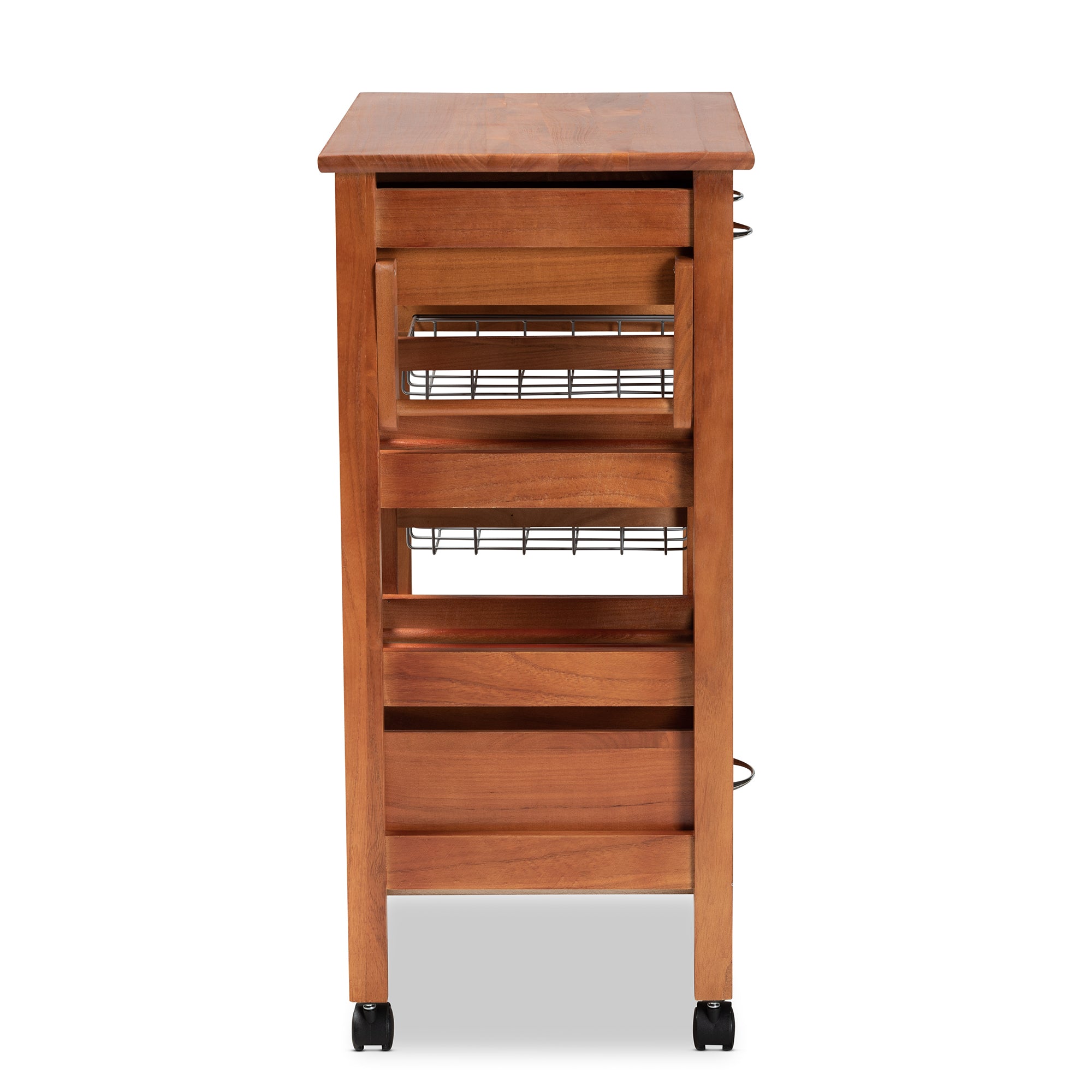 Baxton Studio Crayton Modern and Contemporary Oak Brown Finished Wood and Silver-Tone Metal Mobile Kitchen Storage Cart