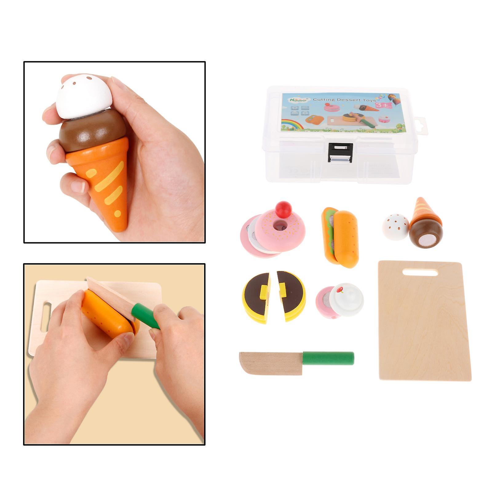 Simulation Diy Pretend Play Dessert Toy Wood Cutting Food Set For Children