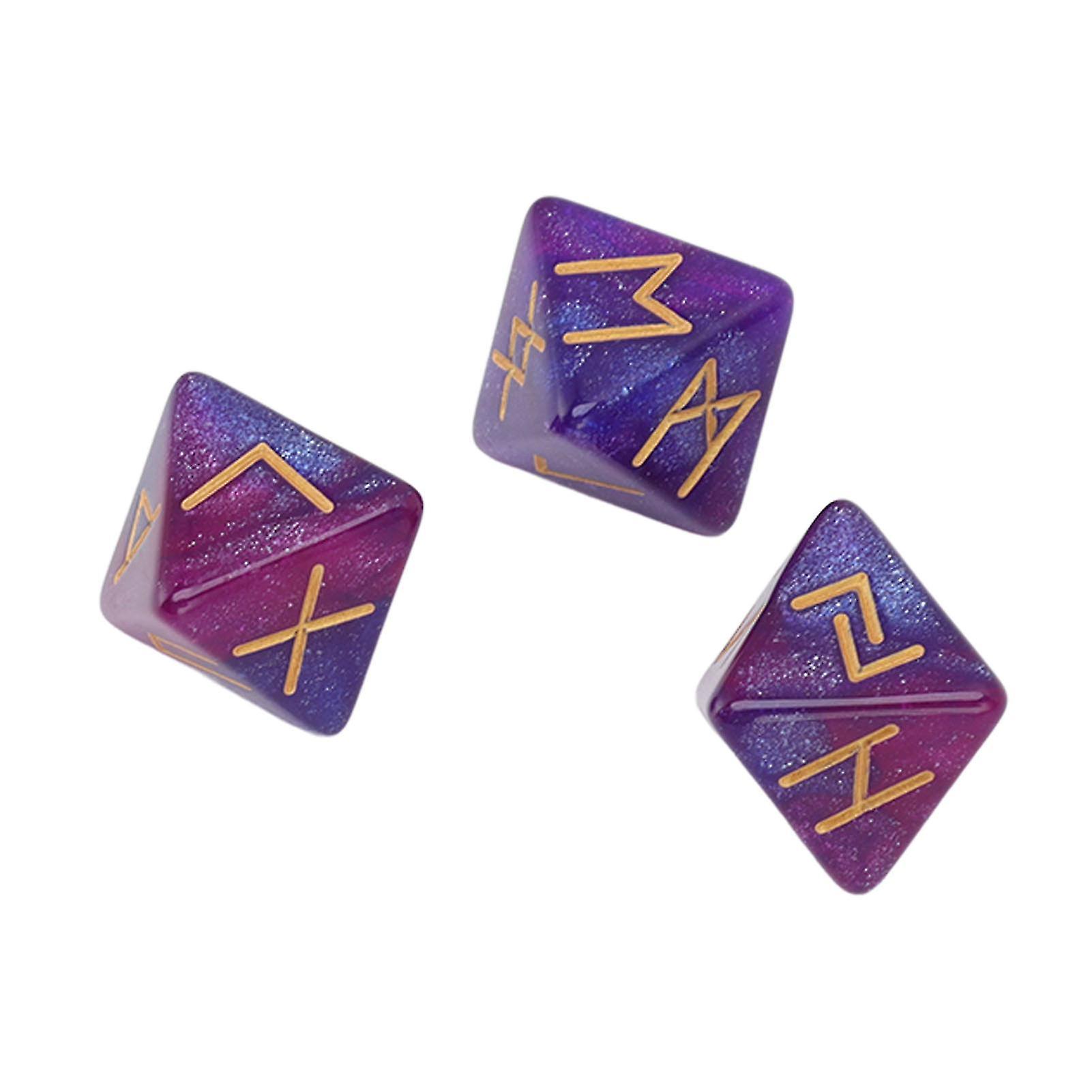 3Pcs Rune Dice 8 Sided Star Sky Mystic Vivid Colors Astrology Learning Prediction Polyhedral Dice Set for Adults Purple Blue