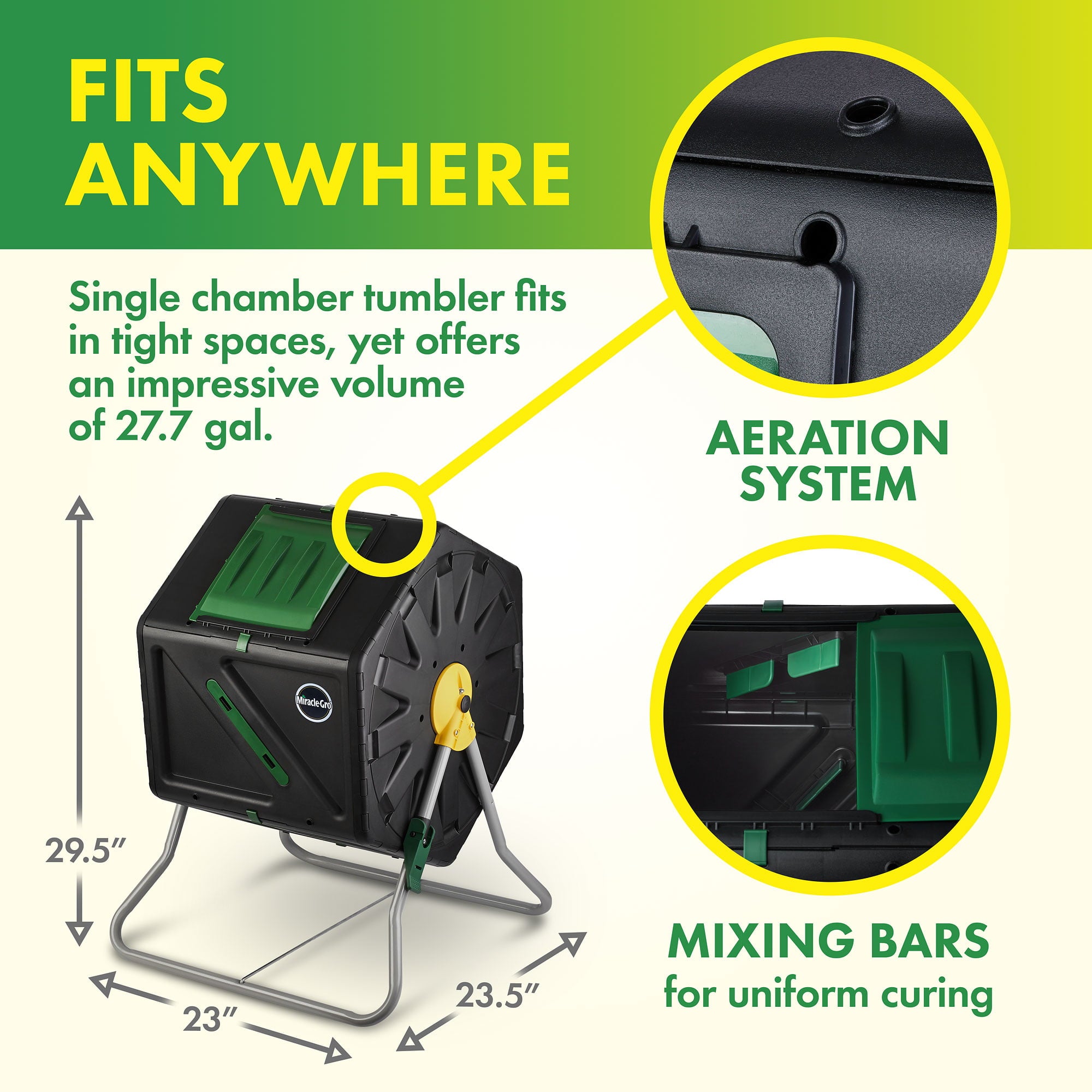 Miracle-Gro Single Chamber 28 Gal Black and Green Plastic Tumbler Composting Bin