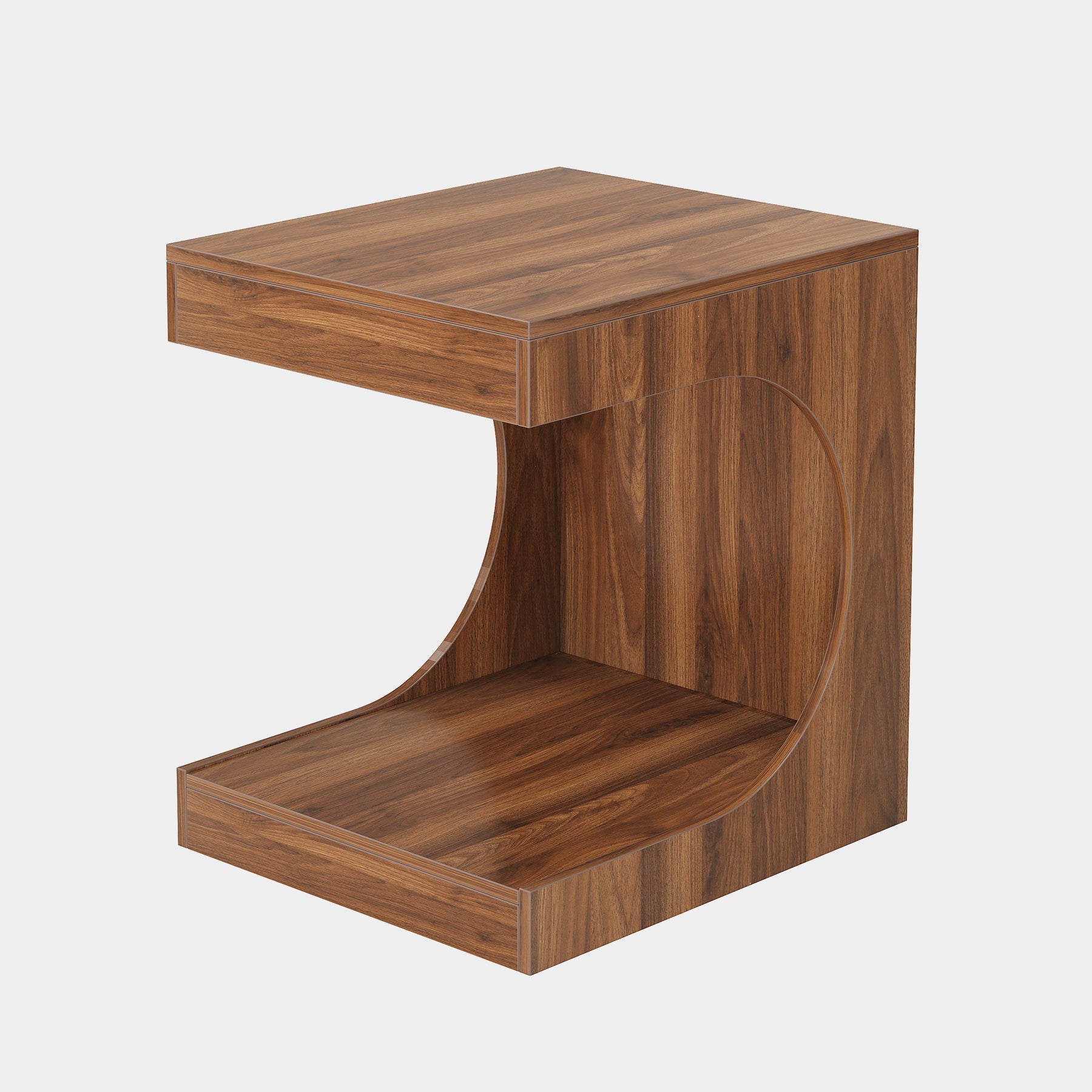 C-Shaped End Table, 2-Tier Wood Side Table Sofa Table