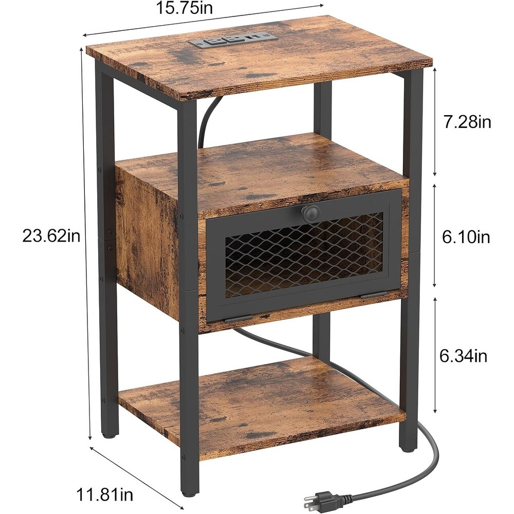 Small Bedside Table with USB Ports and Outlets