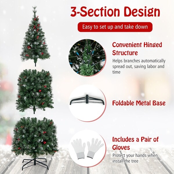 Gymax 5/6/7/8/9 FT PreLit Artificial Christmas Tree Hinged Slim