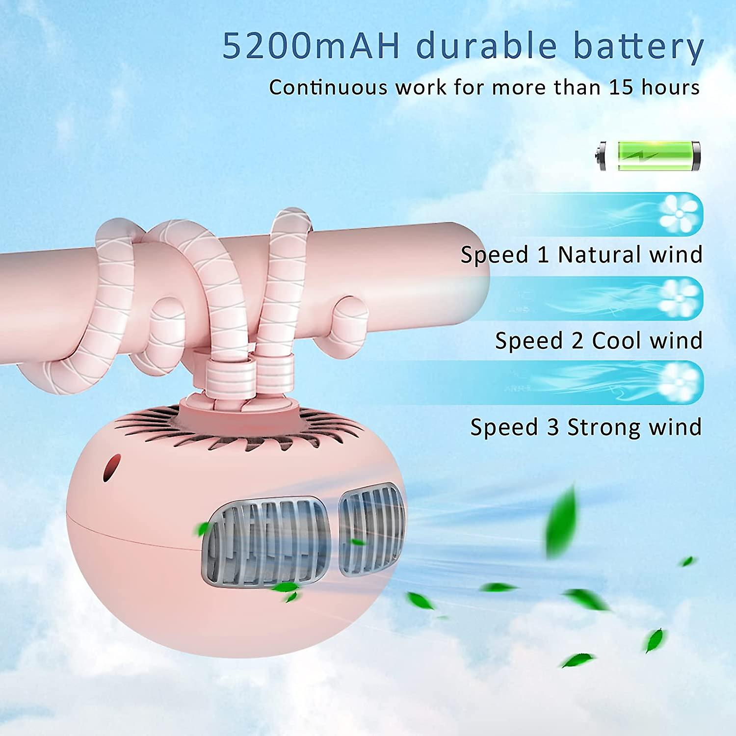 Pram Fan， Portable Fan， Small Bladeless Fan Powered By 5200 Mah Battery， Like A Mini Usb Fan， Suitable For Pram， Desk， Handheld， Hanging