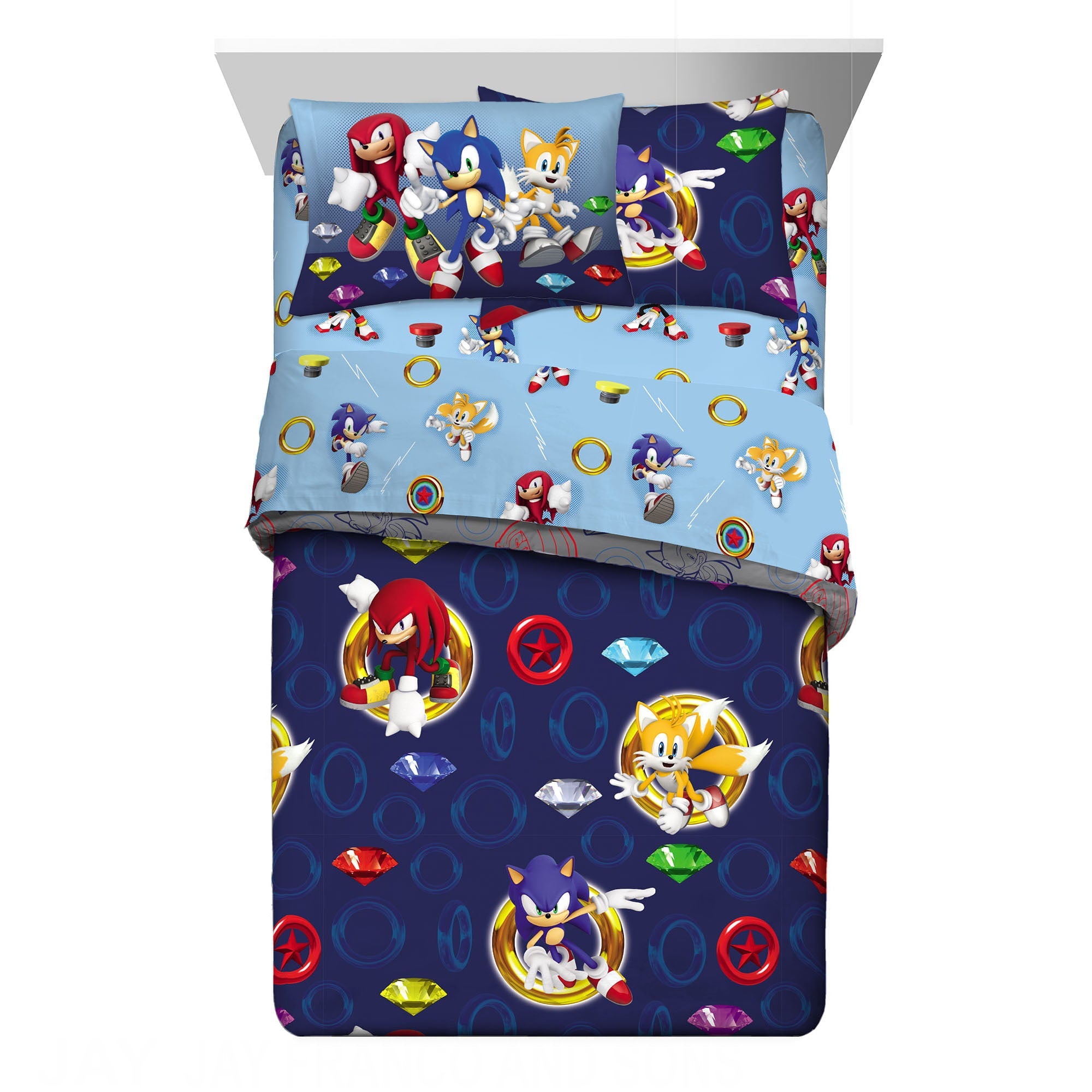 Sonic the Hedgehog Kids Twin Bed in a Bag, Gaming Bedding, Comforter Sheets and Sham, Blue