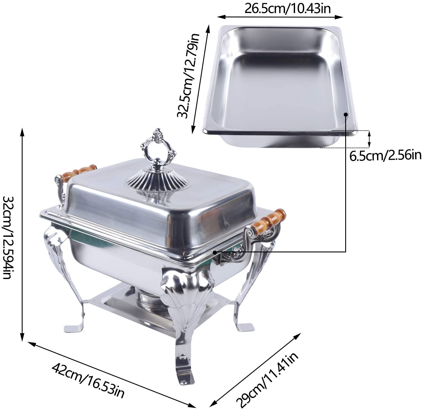 Miumaeov Stainless Steel Chafing Dish Buffet Set， Rectangular Food Insulation with Lid Silver， Food Warmer with Fuel Holder， Warming Container for Buffet Dining Party Wedding Banquet