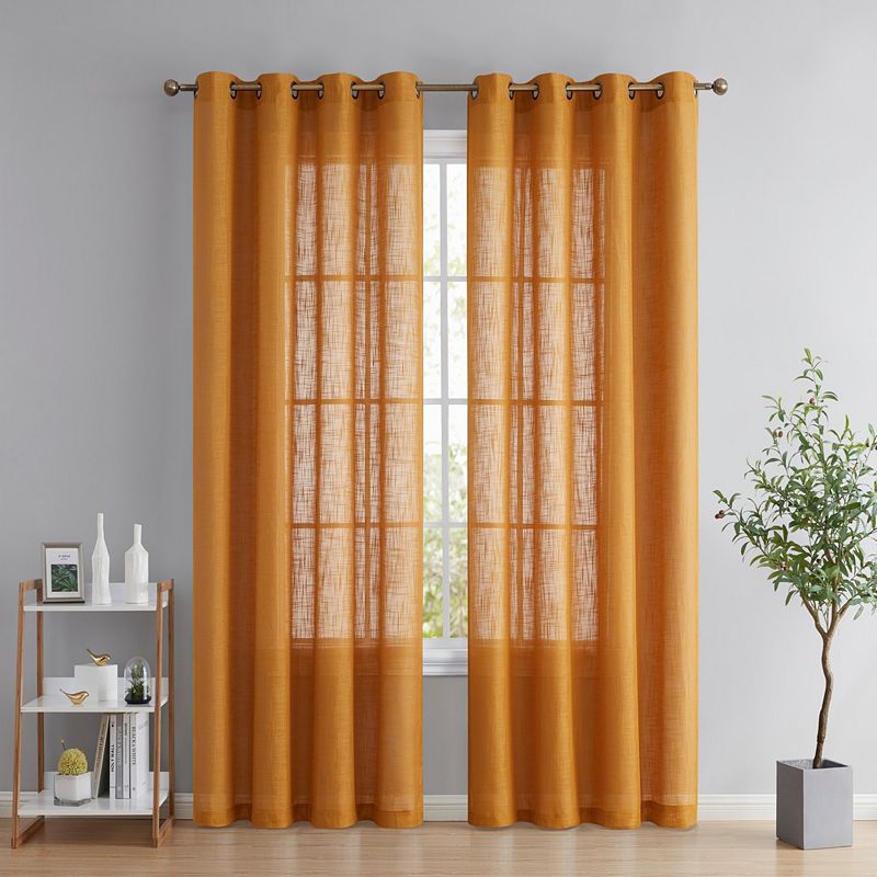 THD Serena Faux Linen Textured Semi Sheer Privacy Sun Light Filtering Transparent Window Grommet Long Thick Curtains Drapery Panels for Bedroom and Living Room， Set of 2