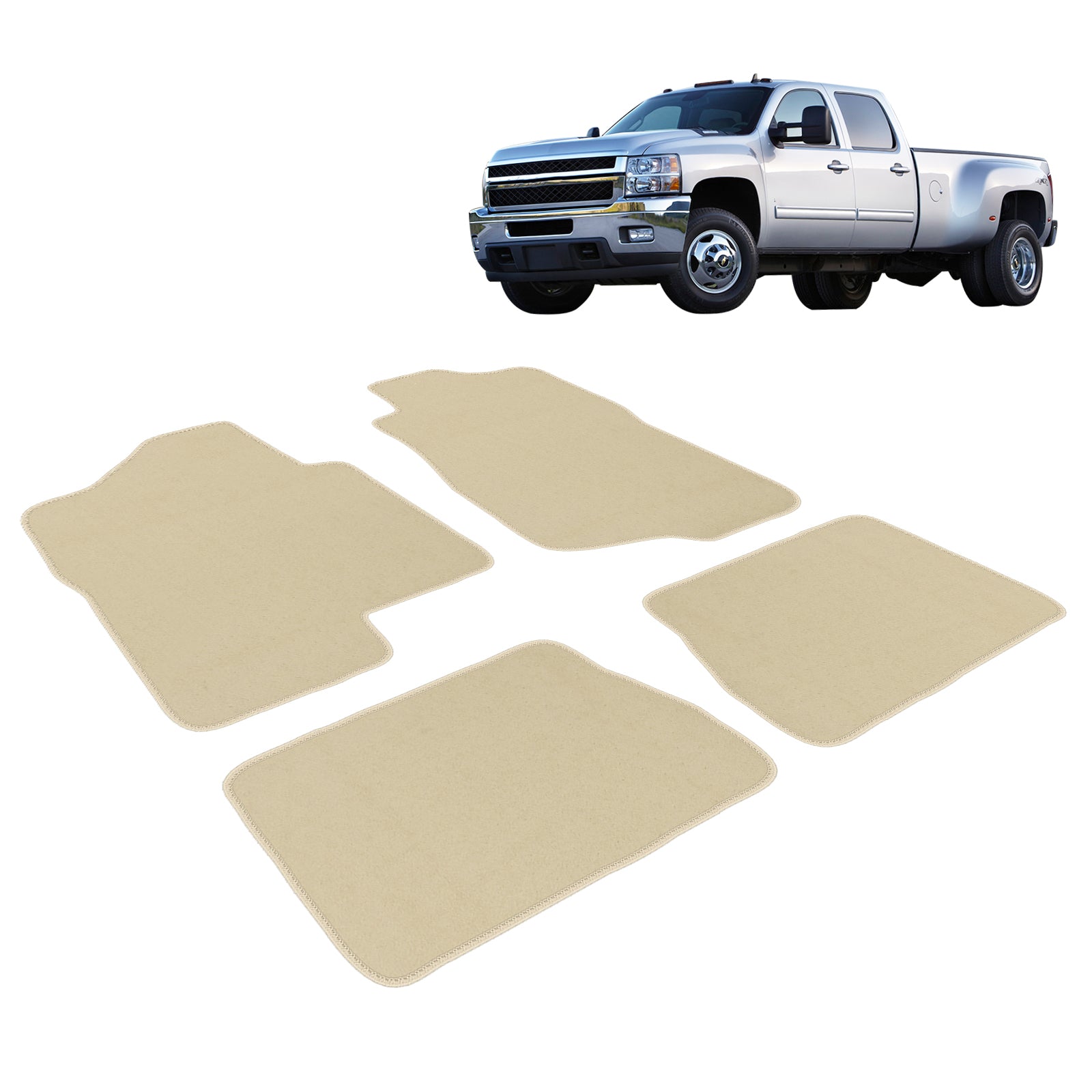 Ikon Motorsports Floor Mat Compatible With 2007-2013 Chevrolet Silverado and GMC Sierra Crew Cab and Tahoe and Yukon Factory Fitment Beige Nylon Front and Rear Car Floor Mats Liner Carpets Replacement 4PCS