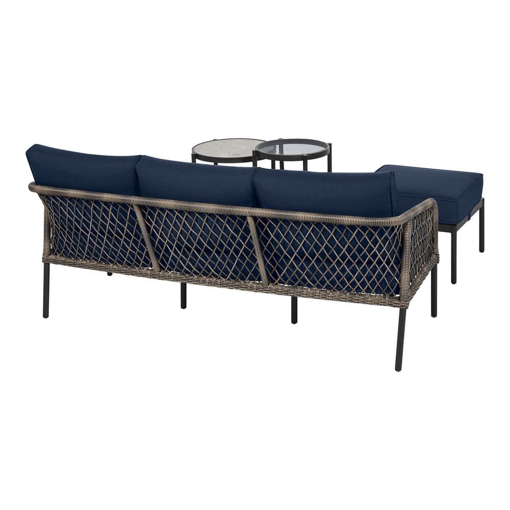 StyleWell Parker Mill Black 4-Piece Metal Patio Seating Set with Porter Midnight Cushions 505.1450.000