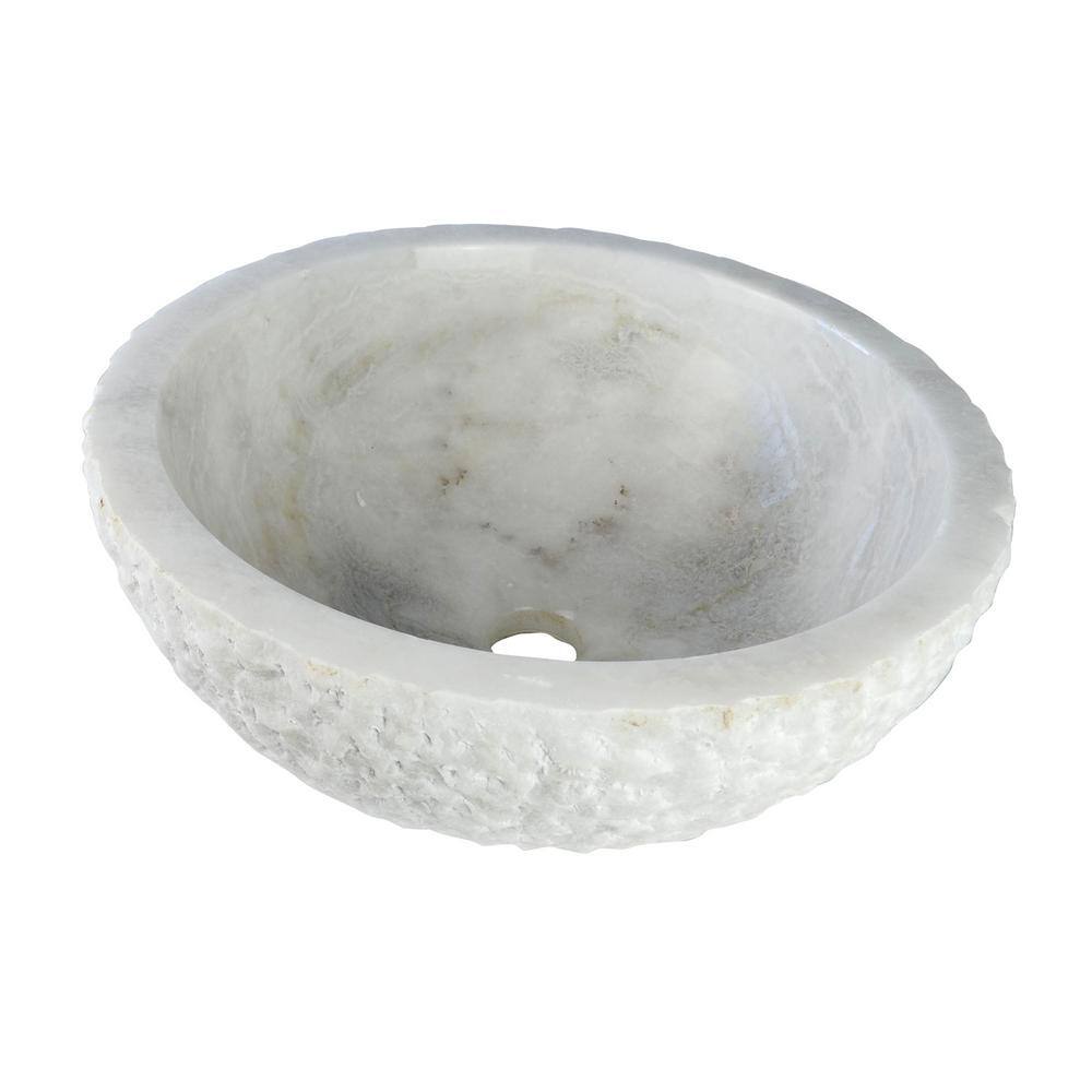 Round Marble Textured Vessel Sink in White SNK-RD-WH-T