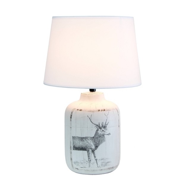 Rustic Deer Buck Nature Printed Ceramic Accent Table Lamp With Fabric Shade White Simple Designs