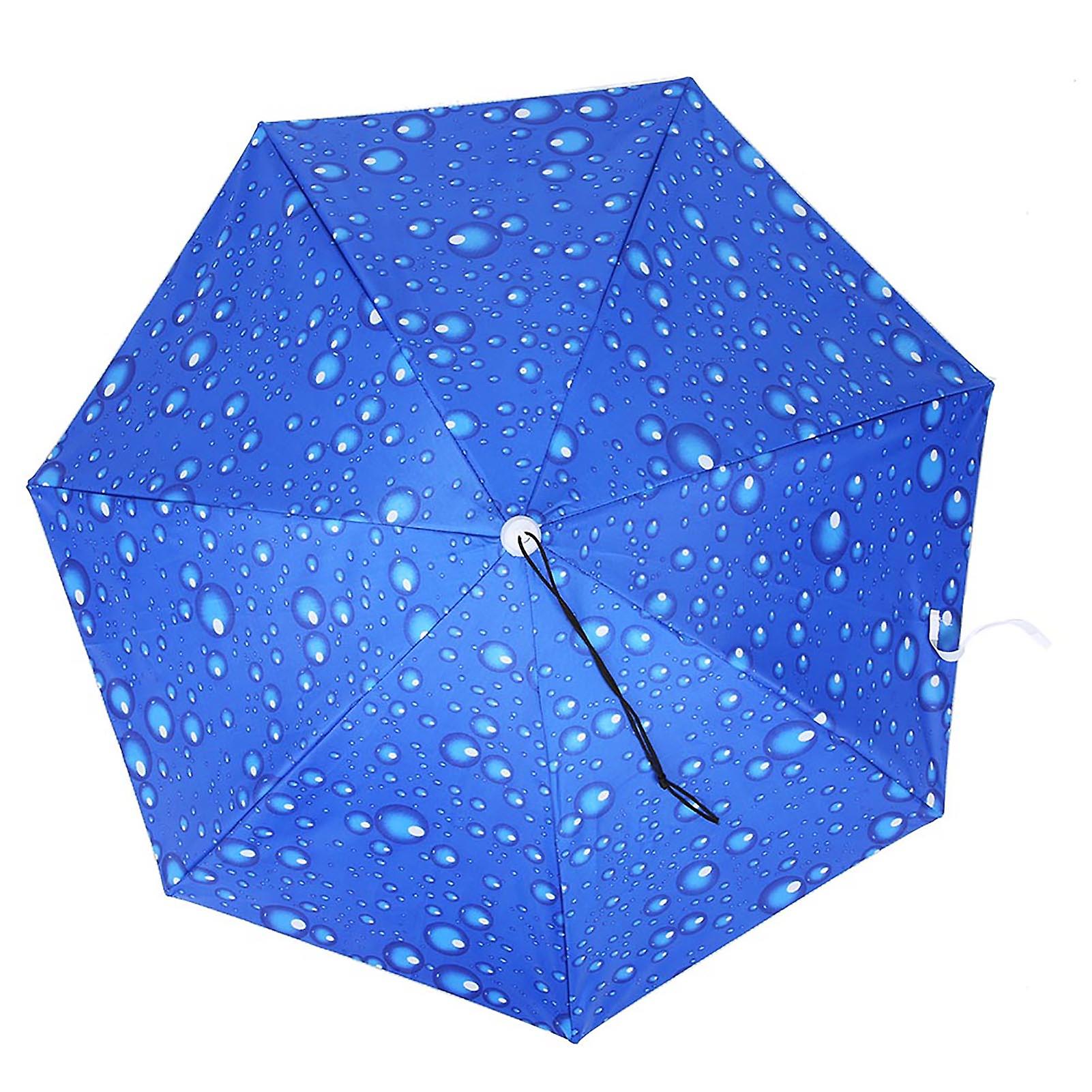 77cm Sunscreen Windproof Head Mounted Umbrella Top Folding Hat Umbrella(，raindrop Blue)