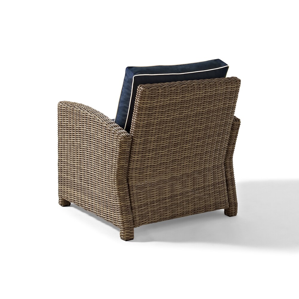 Bradenton Outdoor Wicker Arm Chair with Navy Cushions