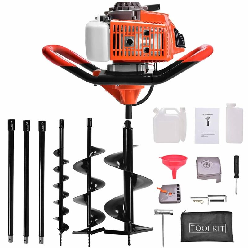 EAYSG 72CC Auger Post Hole Digger, 3KW 2 Stroke Post Hole Auger Gas Powered with 3 Auger Drill Bits(4