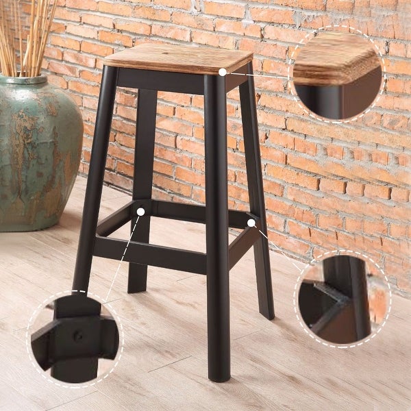 30 in. Natural Wood Bar Stool with Metal Tube