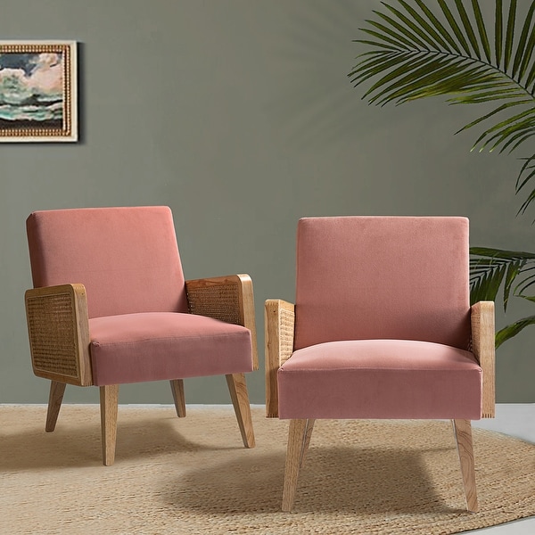 Carmina Modern Bohemian Cane upholstered Accent Armchair with Tapered Legs Set of 2 by HULALA HOME