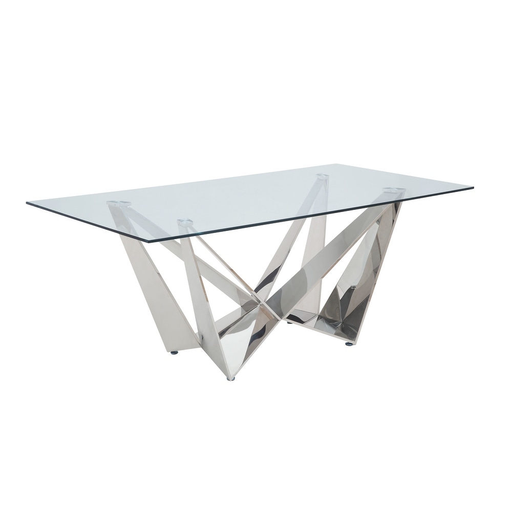 Dekel Dining Table in Clear Glass and Stainless Steel