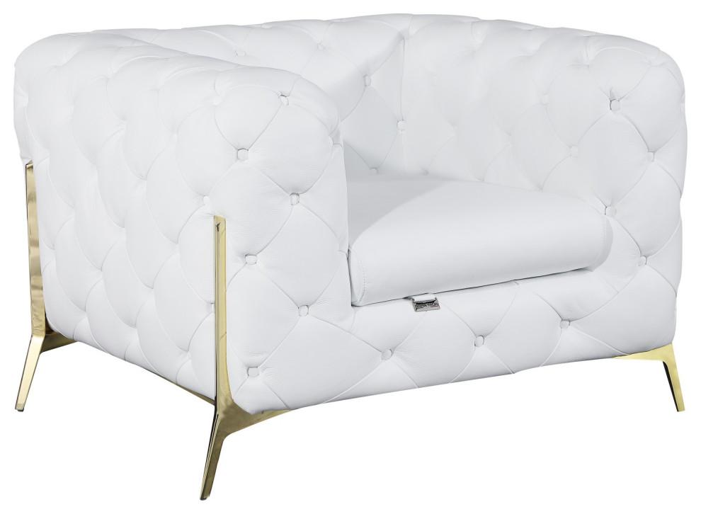 Glam White and Gold Tufted Leather Armchair   Midcentury   Armchairs And Accent Chairs   by UStradeENT LLC  Houzz