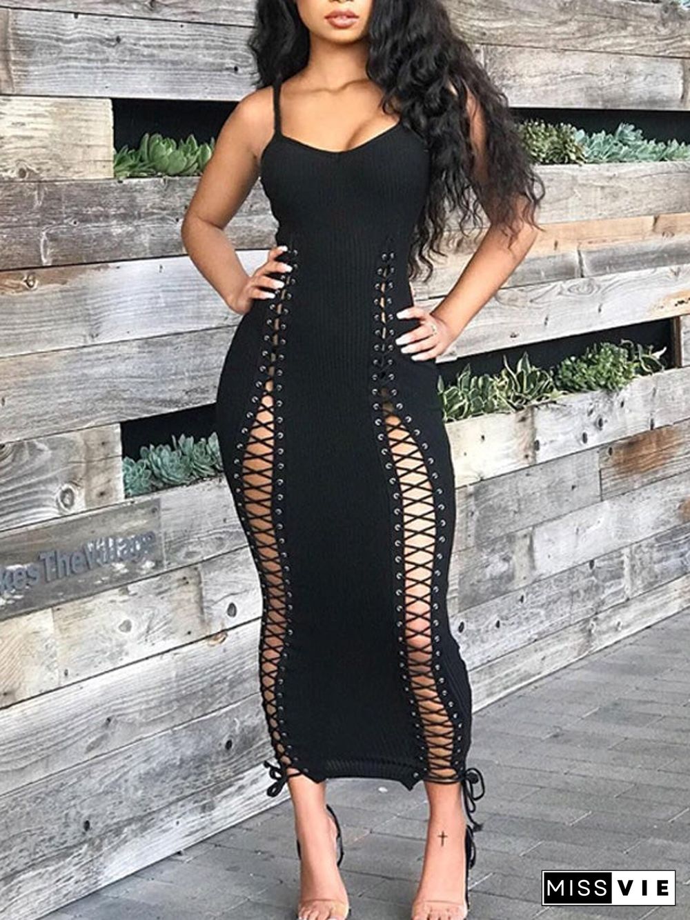 Sexy Strap Small V-neck Dress Strap Slim Nightclub Skirt Black Dresses