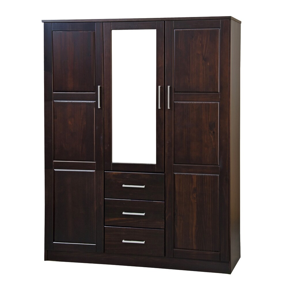 Palace Imports 100% Solid Wood Cosmo 3 Door Wardrobe Armoire with Solid Wood or Mirrored Doors