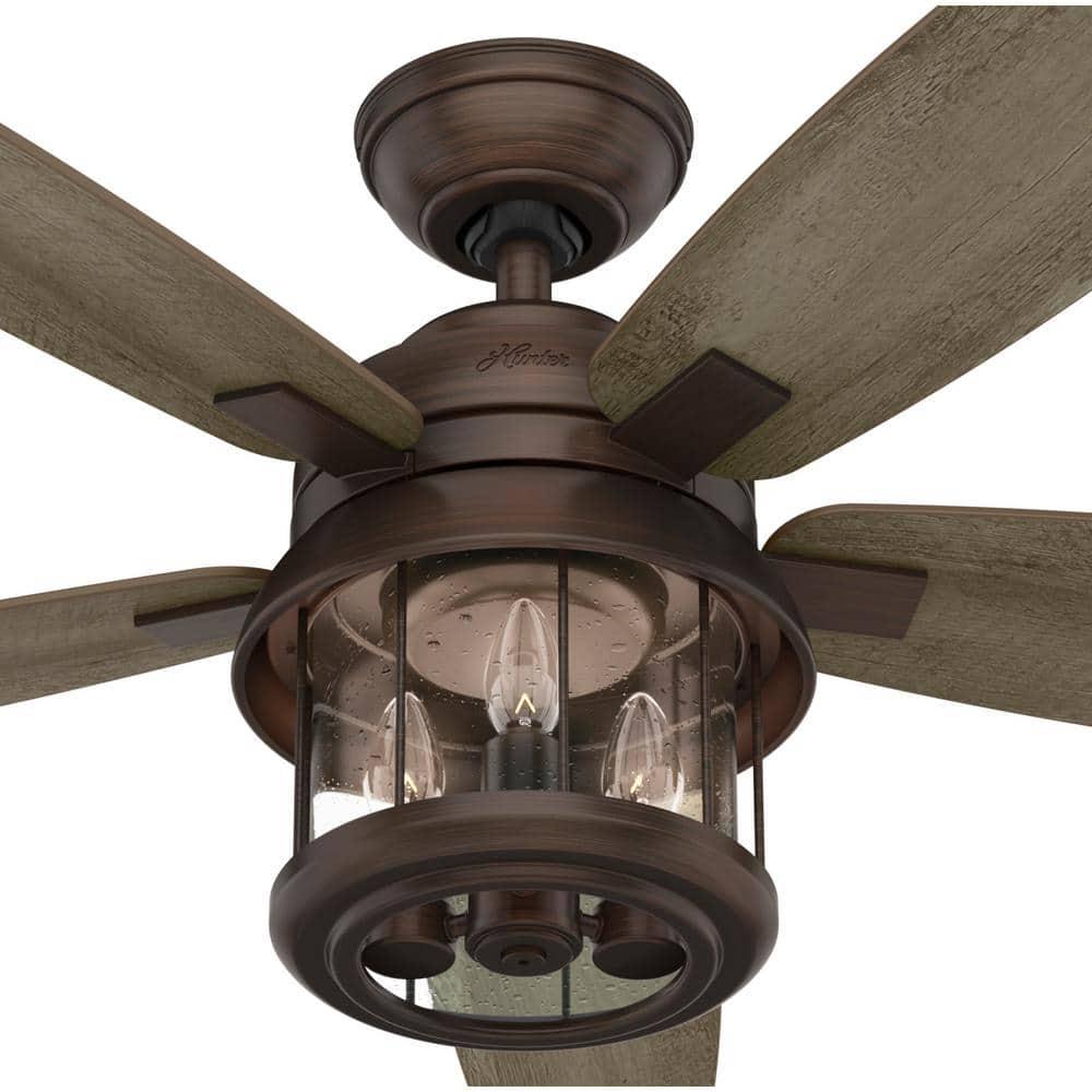 Hunter Coral Bay 52 in IndoorOutdoor Weathered Copper Ceiling Fan with Remote and Light Kit