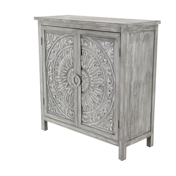 Wood Intricately Carved Floral Cabinet